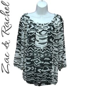 Zac & Rachel Southwestern Aztec Black White Sheer Top - Women’s XL